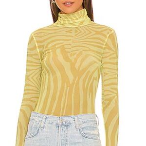 AFRM Yellow Zebra-Print Turtleneck Long Sleeve Top